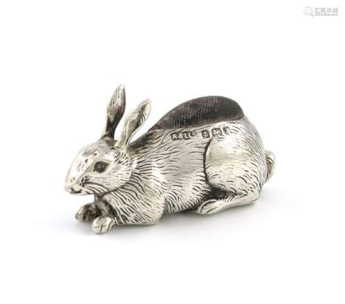 An Edwardian silver novelty rabbit pin cushion, by…