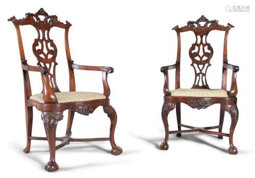 A PAIR OF LATE GEORGE III ROSEWOOD FRAMED ELBOW CH…
