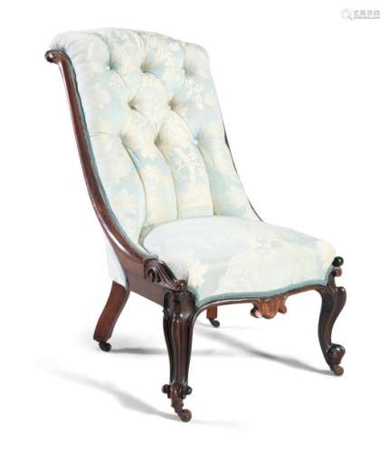 AN EARLY VICTORIAN ROSEWOOD FRAMED UPHOLSTERED LAD…