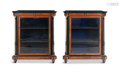 A PAIR OF VICTORIAN EBONISED AND INLAID SIDE CABIN…