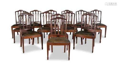 A SET OF 14 MAHOGANY FRAMED DINING CHAIRS, of Shea…