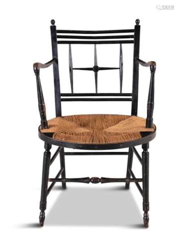 A WILLIAM MORRIS ARMCHAIR, the square framed open …