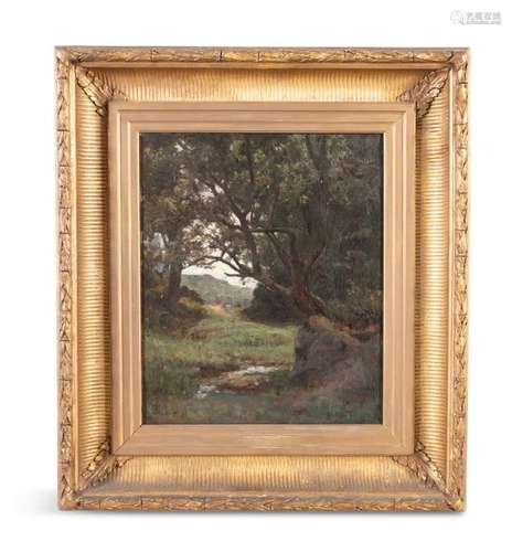 BARBIZAN SCHOOL Stream in wooded landscapeOil on c…