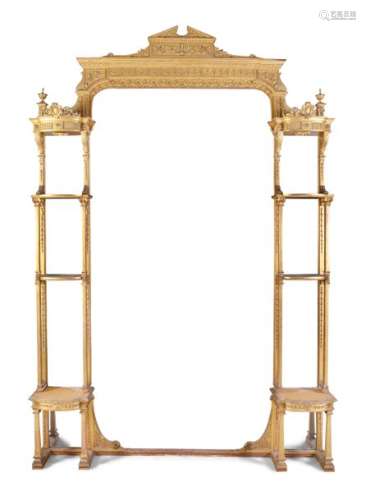 A VERY LARGE GILTWOOD OVERMANTLE MIRROR, 19th cent…