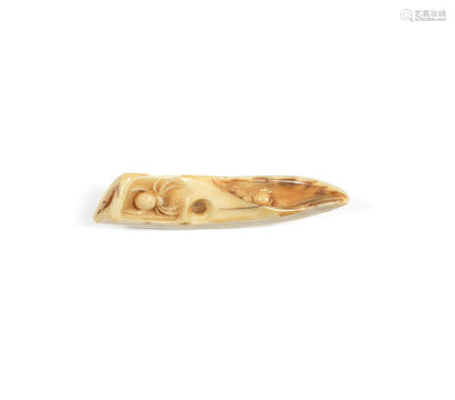 18th century A boar-tusk netsuke with two spiders