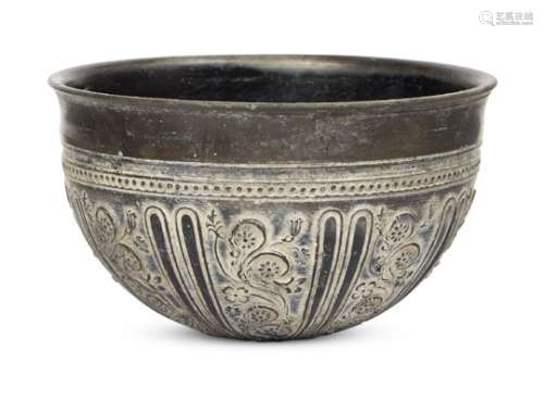 A Greek Bucchero-style bowl, 7th century B.C., with flat base, rounded sides and slightly everted