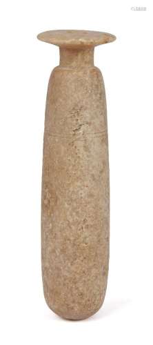 A Bactrian alabaster cylindrical vase, 11th century B.C., with wide, everted rim, rounded bottom,