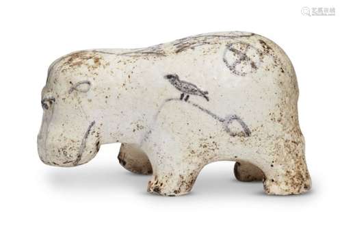 An Egyptian white glazed painted limestone hippopotamus, Middle Kingdom, circa 2055-1600BC.,