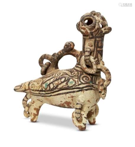 A clay pouring vessel, Central Asia, 1st millennium B.C., modelled as a bird with openwork head