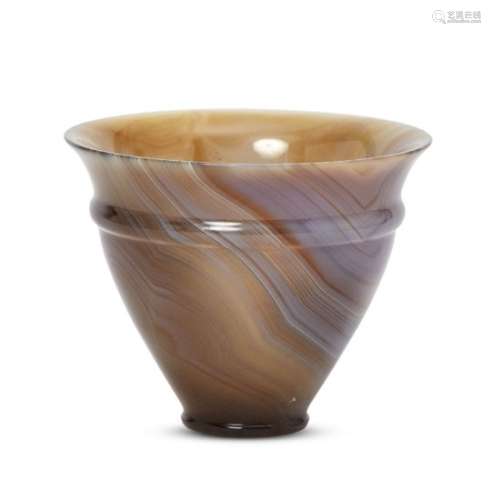A carved agate cup with flared rim, in the Roman style, 20th century, conical in form, with thin