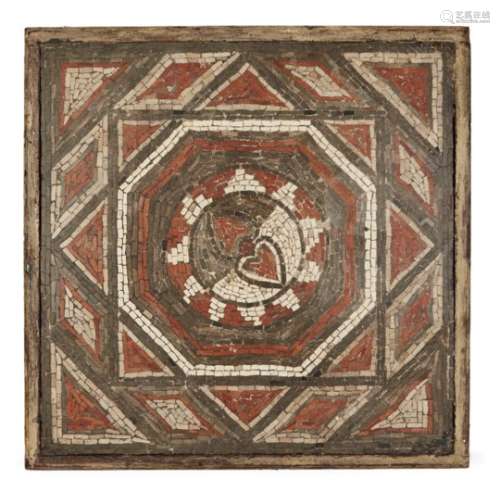 A Roman mosaic, circa 3rd-4th century A.D., the black, white and red tesserae composed into a