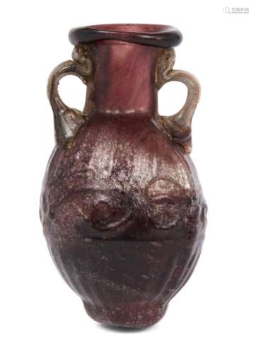 A Sidonian small mould-blown flask, second half of 1st century A.D., made in streaky purple glass