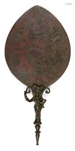 A Parthian or Eastern Roman bronze mirror, 1st century B.C. - 2nd century A.D., the ovoid disk