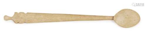 A small ivory spoon, Iran, 10th century, the long flat stem decorated with two knotches either end