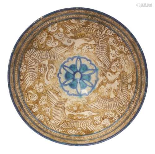 A Kashan lustre painted pottery bowl, Central Iran, 13th century, of conical form rising from