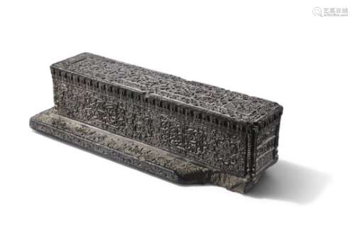 An important Timurid grey schist cenotaph, Central Asia, 14th-15th century, the black granite carved