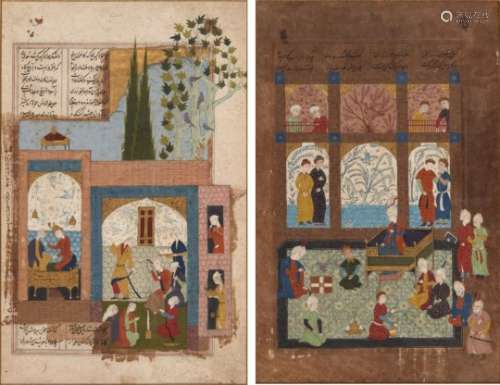 Two illustrations from a Shahnameh, Iran, 16th century, opaque pigments heightened with gilt on