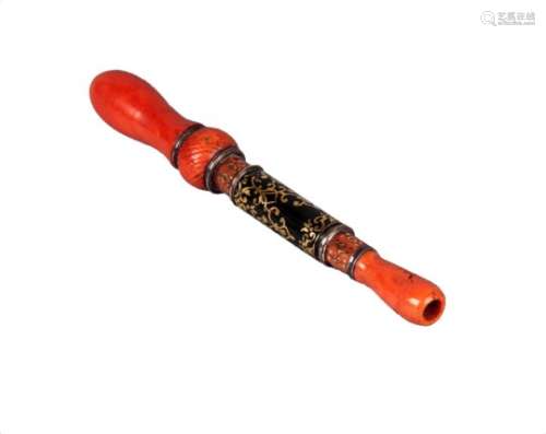 An Ottoman coral and bloodstone mouthpiece, Turkey, 17th century, of baluster form with six sections