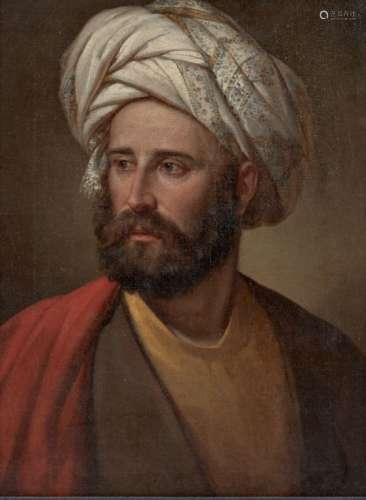 A portrait of a bearded European in Ottoman or Greek dress, 19th century, oil on canvas, three-