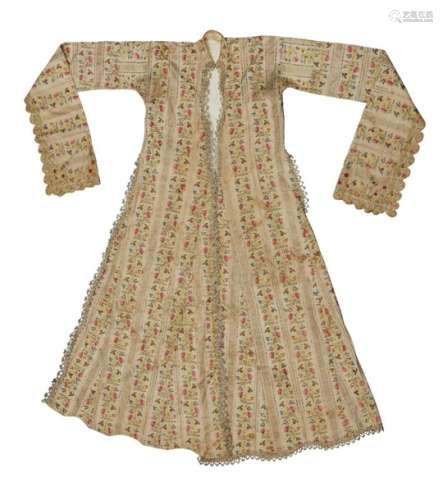 An Ottoman silk and metal thread embroidered Robe, Turkey, 18th century, the pale beige ground