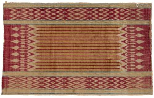 A cushion cover of velvet ikat velvet, Turkmen, Central Asia, 19th century, the yellow and red