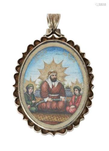 A pendant with Ali and his two sons in silver mount, Iran, 21st century, 6.9cm. high Provenance: