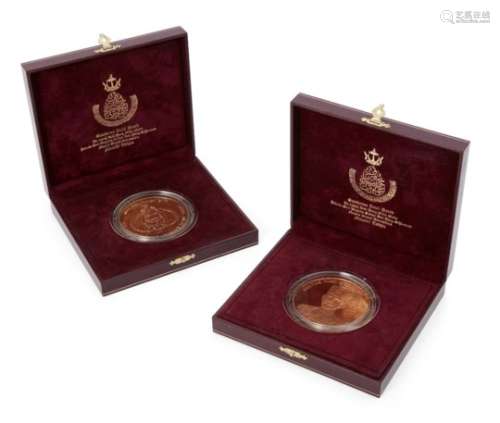 Two copper medals of Sultan Haji Hassanal Bolkiah commemorating the 25th anniversary of accession to