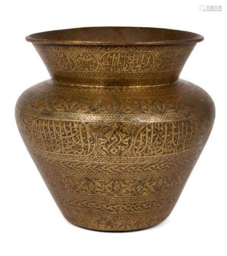 A large engraved Cairoware vase, Egypt or Syria, late 19th-early 20th century, of baluster form,