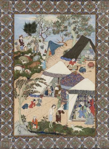 A set of nine Safavid-style paintings illustrating the poems of Nizami by Hajj Musavvir Al Molki (