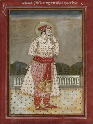 Portrait of a ruler on a terrace, Rajasthan, late 19th century, opaque pigments on paper