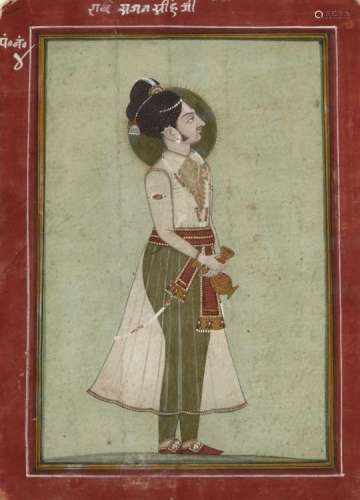 A portrait of a Sikh ruler, India, 19th century, opaque pigments on paper heightened with gilt,