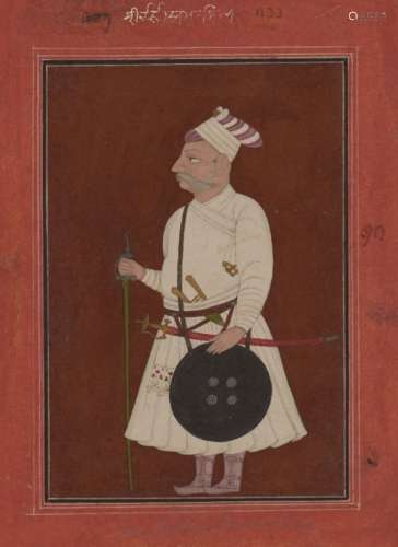 Portrait of Rudha Amar Singh, Mankot, 1700-25, opaque pigments on paper heightened with gold,