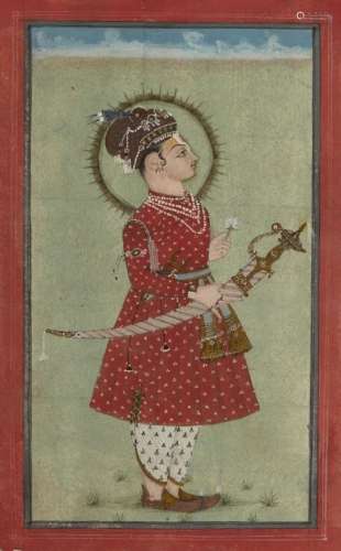 A portrait of a ruler, Rajasthan, late 18th century, opaque pigments on paper heightened with
