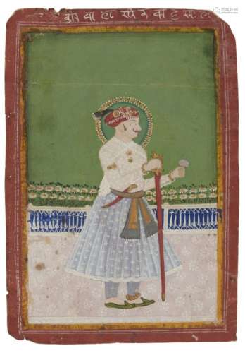 Portrait of a ruler, India, Rajasthan, 19th century, opaque pigments on paper heightened with