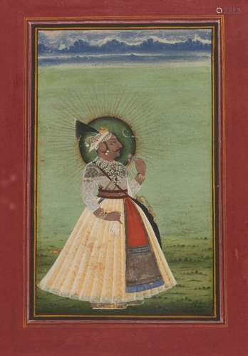 Portrait of a nobleman holding a flower and a rumal, Mewar, Rajasthan, 19th century, opaque pigments