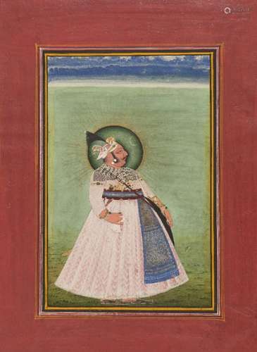 Portrait of a Rawat Shri Fateh Singh Ji Kunwar Chauhan holding a rumal, Mewar, Rajasthan, 19th