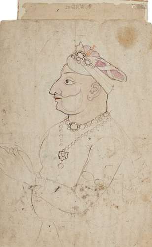 Four drawings of noblemen, North and Central India, 19th century, pencil on paper, mounted, 26 x