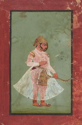 Portrait of a noble bowman, Kota, Rajasthan, 18th century, opaque pigments on paper heightened