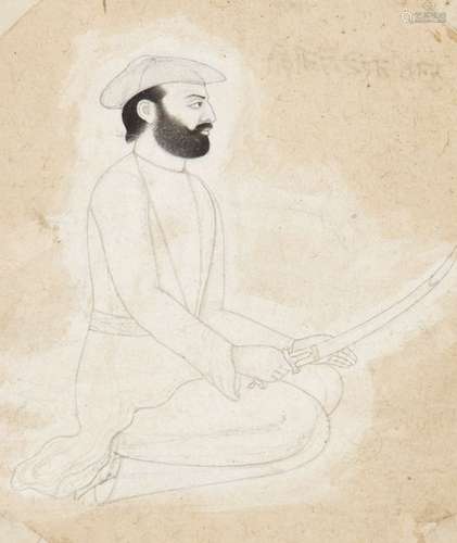 A drawing of Munshi Jarnail Singh, North India, 19th century, ink and opaque pigments on paper,