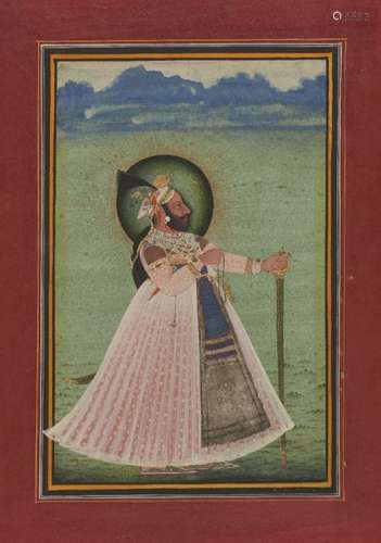 Portrait of nobleman holding a khanda, Mewar, Rajasthan, 19th century, opaque pigments on paper