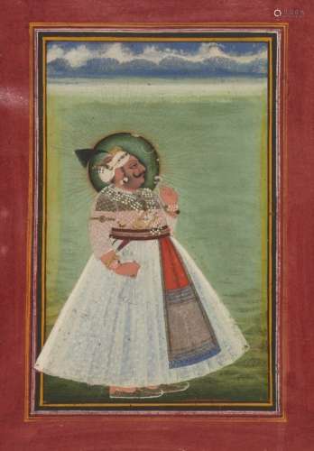 Portrait of a nobleman holding a flower, Mewar, Rajasthan, 19th century, opaque pigments on paper