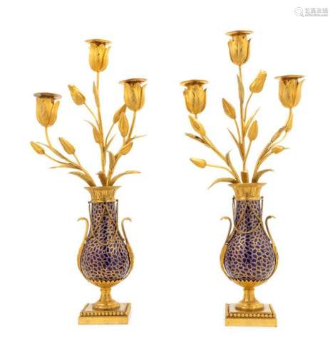 A Pair of Continental Gilt Bronze and Enameled