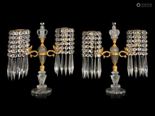 A Pair of Charles X Gilt Bronze Mounted Cut Crystal