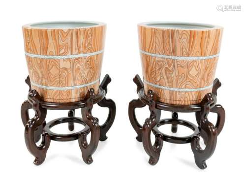 A Pair of Chinese Export Faux Bois-Decorated Porcelain
