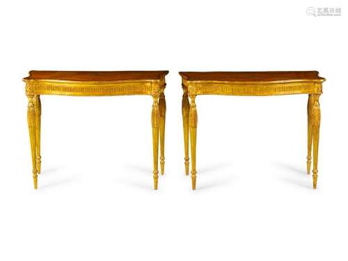 A Pair of George III Satinwood, Marquetry and Giltwood
