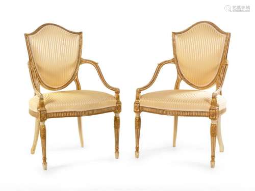 A Pair of George III Cream-Painted and Parcel Gilt