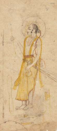 A figure of a priest, Kishangarh, Rajasthan, 19th century, pencil and opaque pigments on paper,
