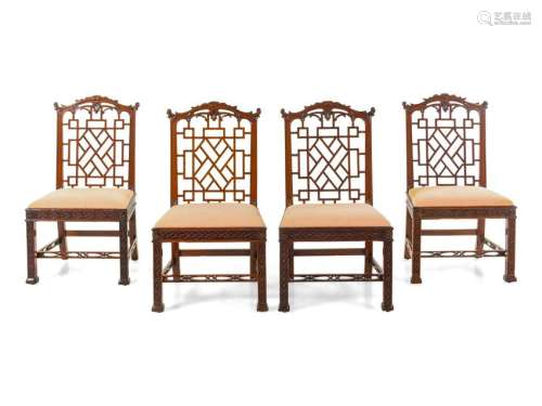 A Set of Four Chinese Chippendale Mahogany Dining