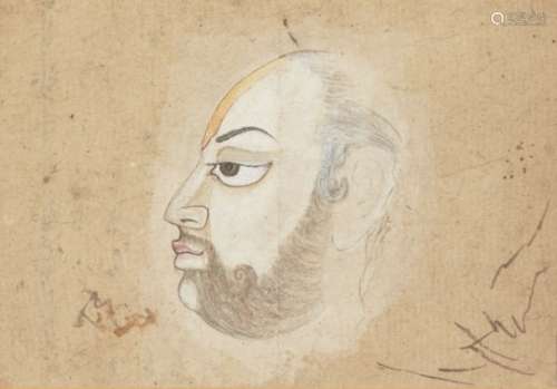 Portrait of a priest, India, 19th century, opaque pigments on paper, depicted in profile, facing
