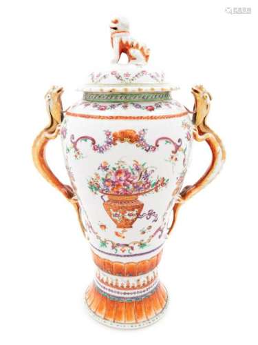 A Chinese Export Parcel Gilt Porcelain Covered Urn